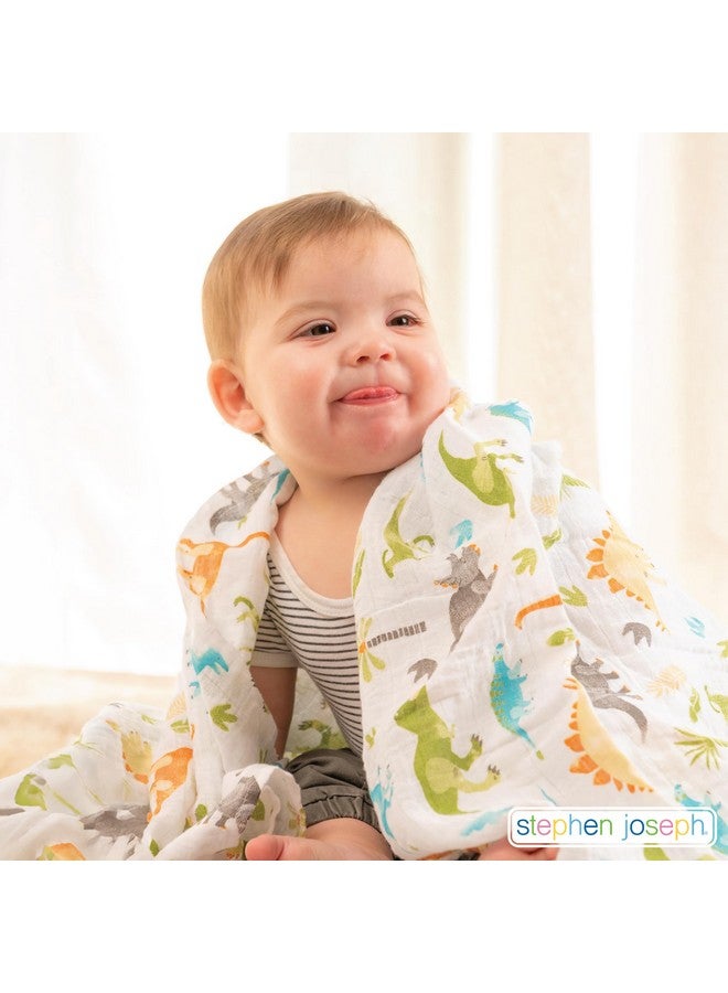 Stephen Joseph, Muslin Swaddle Blanket for Baby Girls and Boys, Newborn Receiving Blanket for Swaddling, 100% Cotton Baby Swaddle Wrap, Receiving Swaddle Wrap, 47 x 47 inches, Pink Dino - Image 4