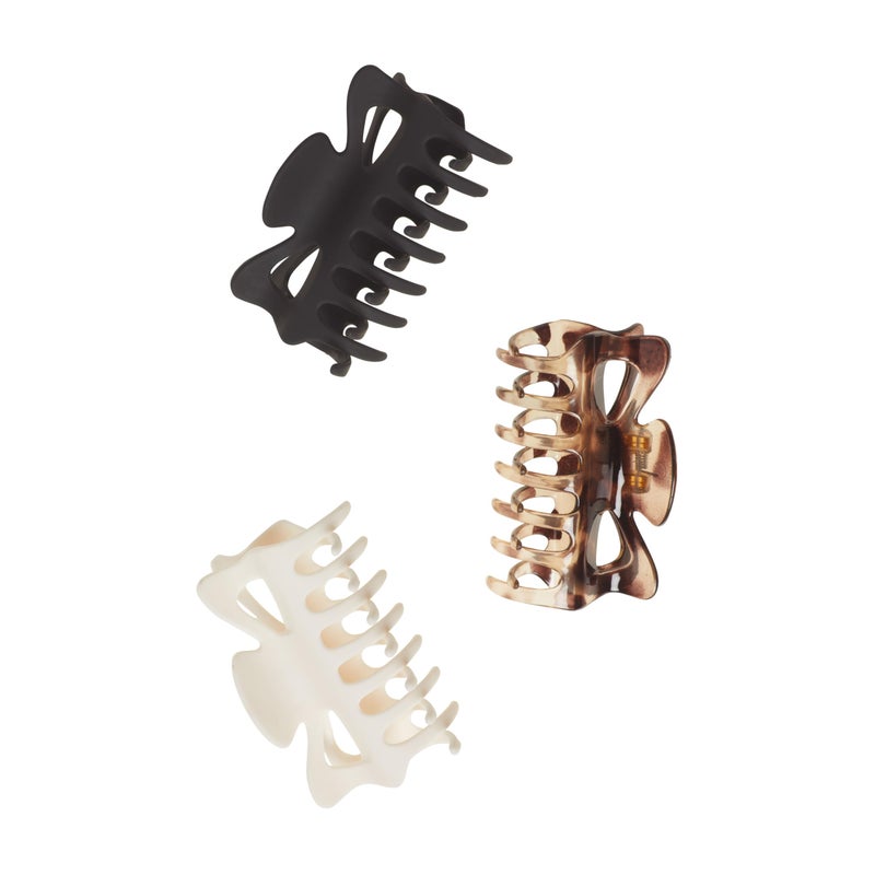 Goody SlideProof Large Claw Clips - 3 Ct, Tortoise Print, Black Matte & Ivory, Secure Grip Hair Styling Accessories for Women & Men, All Hair Types - Image 4