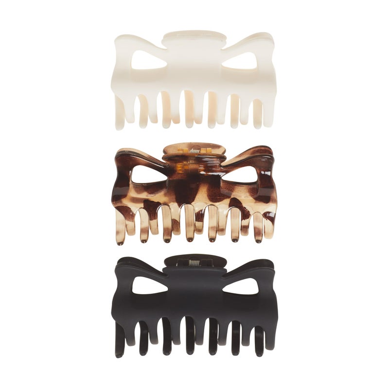 Goody SlideProof Large Claw Clips - 3 Ct, Tortoise Print, Black Matte & Ivory, Secure Grip Hair Styling Accessories for Women & Men, All Hair Types - Image 3