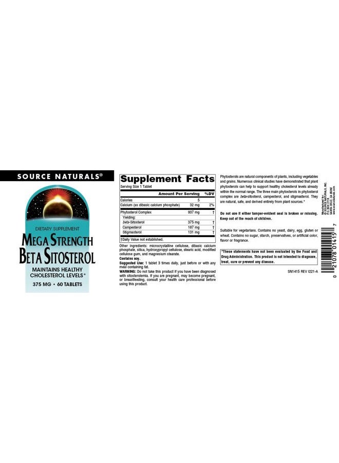 Source Naturals Mega Strength Beta Sitosterol 375mg - 60 Tablets - Image 4