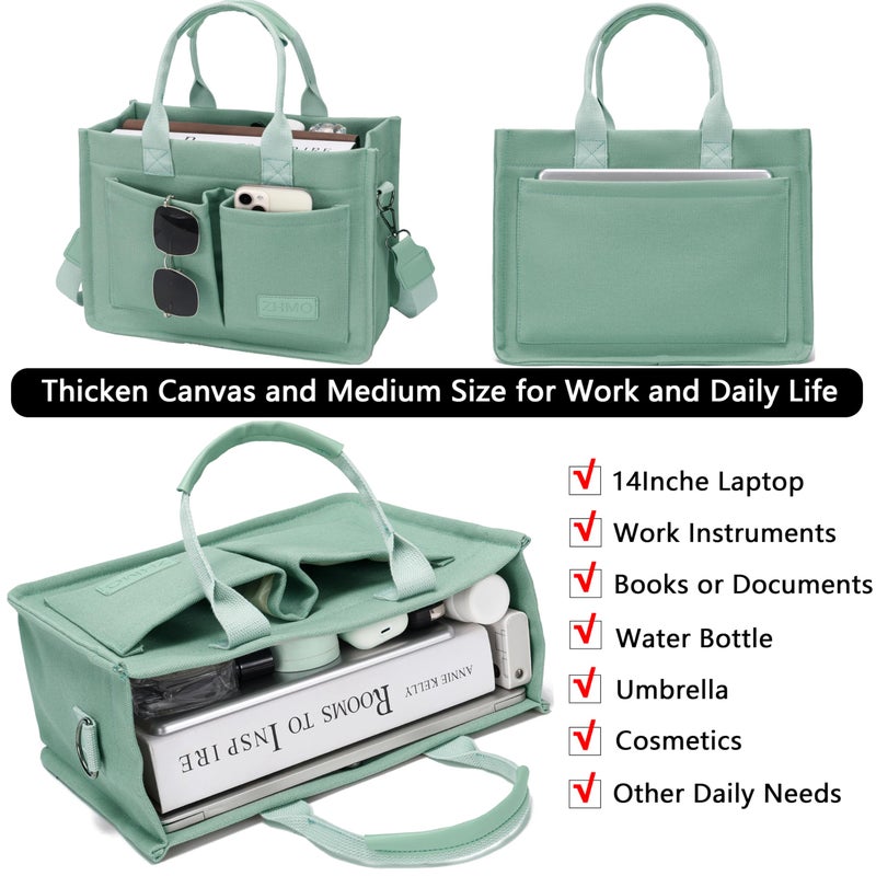 ZHMO Canvas Tote Bag for Women With Compartments and Pockets,Women's Bags Crossbody Bags Work Laptop Tote Bag Large Satchels Handbags Tote Purse Everyday Shoulder Bag for Travel Nurse Teacher Church - Image 4