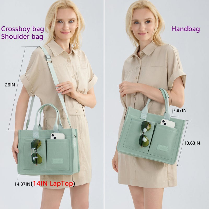 ZHMO Canvas Tote Bag for Women With Compartments and Pockets,Women's Bags Crossbody Bags Work Laptop Tote Bag Large Satchels Handbags Tote Purse Everyday Shoulder Bag for Travel Nurse Teacher Church - Image 3