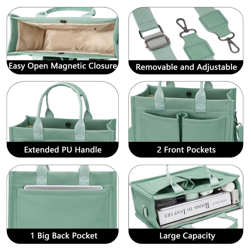 ZHMO Canvas Tote Bag for Women With Compartments and Pockets,Women's Bags Crossbody Bags Work Laptop Tote Bag Large Satchels Handbags Tote Purse Everyday Shoulder Bag for Travel Nurse Teacher Church - Image 5