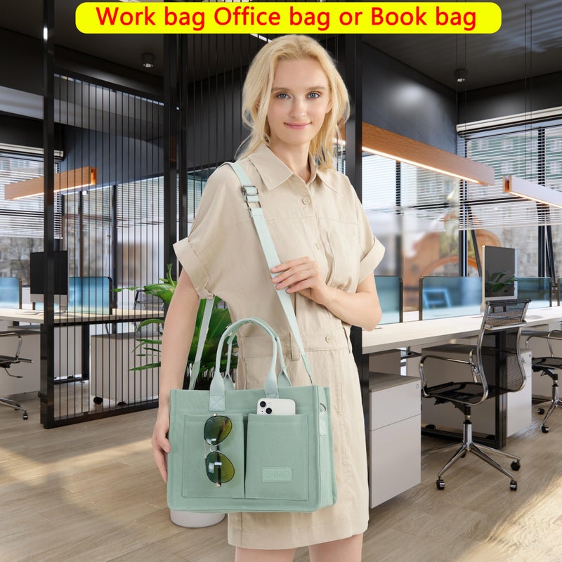ZHMO Canvas Tote Bag for Women With Compartments and Pockets,Women's Bags Crossbody Bags Work Laptop Tote Bag Large Satchels Handbags Tote Purse Everyday Shoulder Bag for Travel Nurse Teacher Church - Image 2