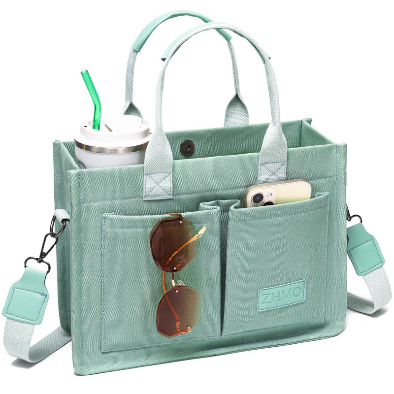 ZHMO Canvas Tote Bag for Women With Compartments and Pockets,Women's Bags Crossbody Bags Work Laptop Tote Bag Large Satchels Handbags Tote Purse Everyday Shoulder Bag for Travel Nurse Teacher Church - Image 1