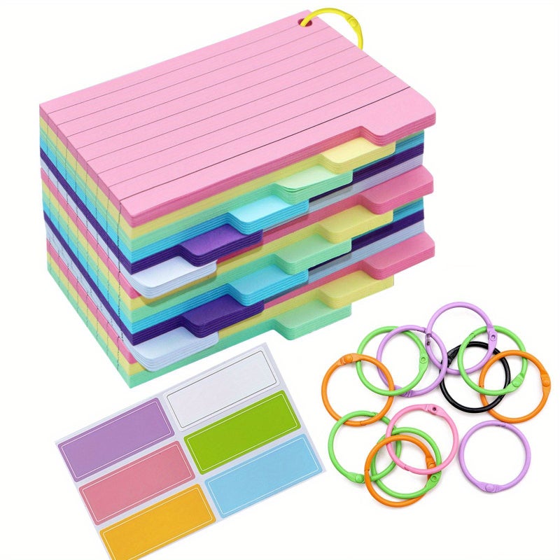 1 Set 300pcs Color Index Cards 3.3x5 Inches with Rings and Sticky Tabs - Image 1