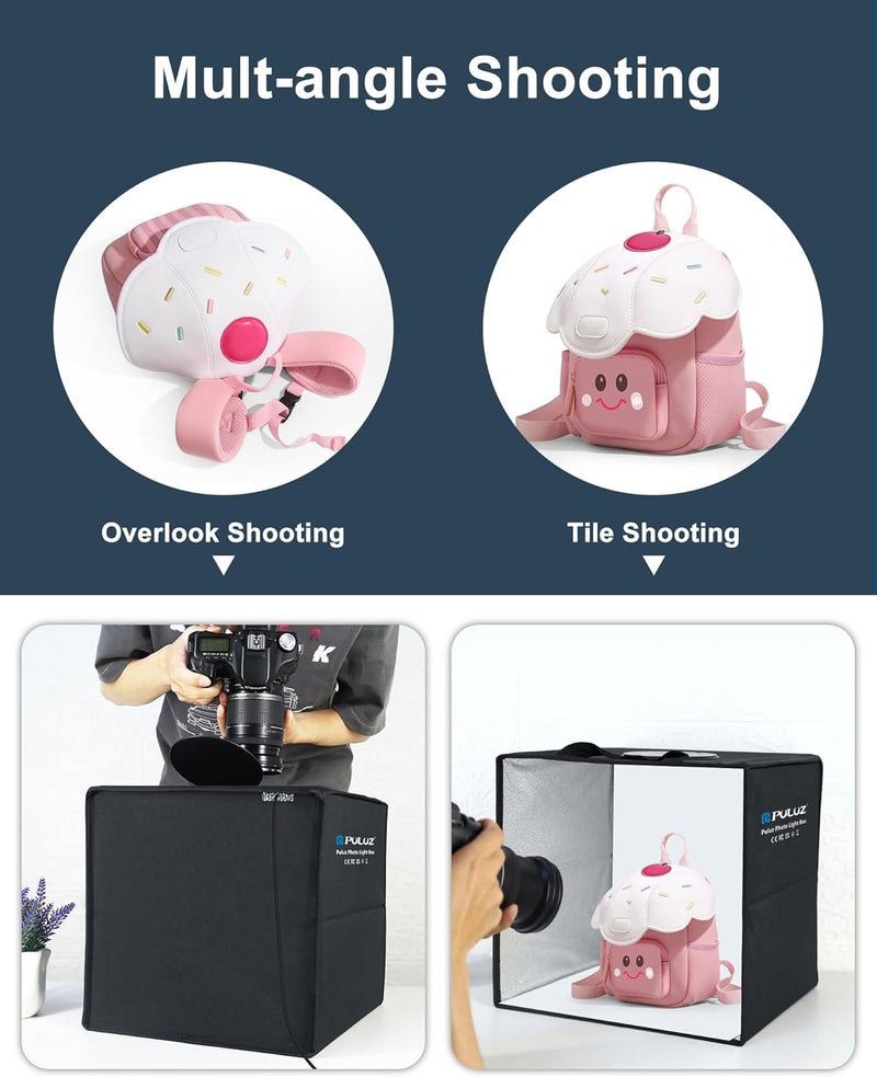 بولوز مجموعة تصوير Light Box مع إضاءة بيضاء - 12×12 بوصة 112 مصباح LED (أسود) - Image 3