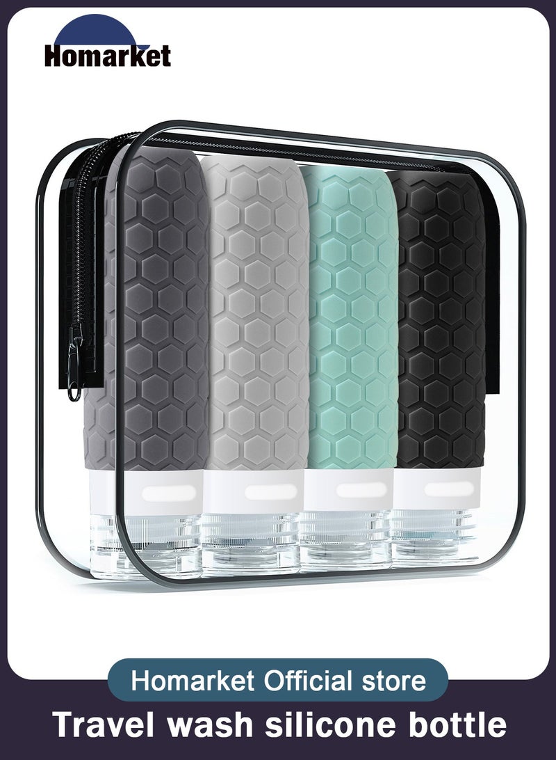 HomarKet 4 Silicone Travel Bottles for Toiletries with Labels & Clear Toiletry Bag Leak Proof for Shampoo Lotion Soap  Perfect for Traveling Gym  Camping - Image 1