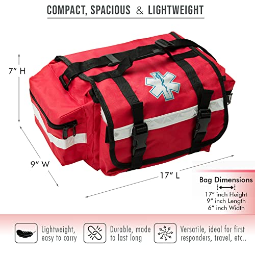 NOVAMEDIC Professional Red First Responder Bag – 17” x 9” x 7” | Empty EMT Trauma Kit Carrier with Removable Dividers, Reflective Strips, Water-Resistant Base - Image 4