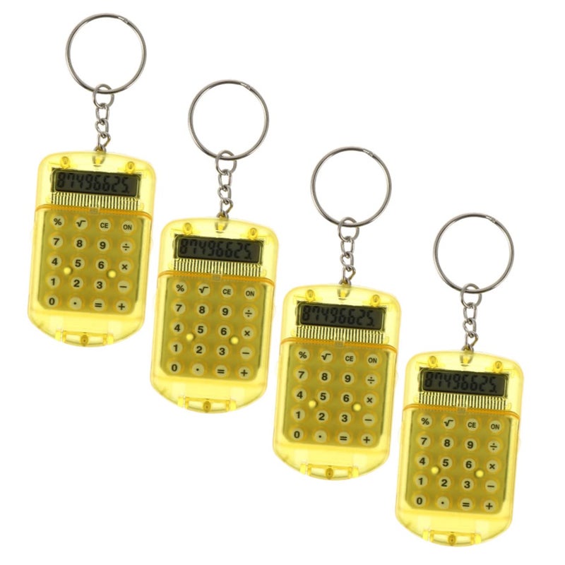 Yellow 4 Pack Mini Keychain Calculator Portable Flip Design Lightweight For Students Office - Image 2