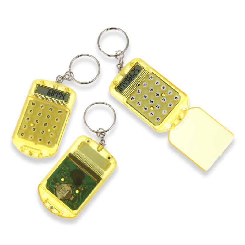 Yellow 4 Pack Mini Keychain Calculator Portable Flip Design Lightweight For Students Office - Image 4