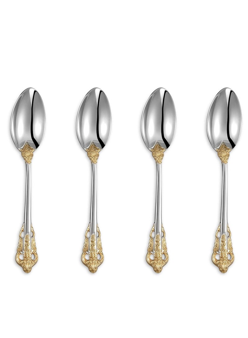SYOSI Gorgeous 6.3" Small spoons, 18/10 Stainless Steel, Luxury Teaspoons, Stirring, Mixing, Sugar, Cake, Dessert Spoons, Dishwasher Safe, Fine Mirror Polished(4PCS Gold Accent) - Image 1