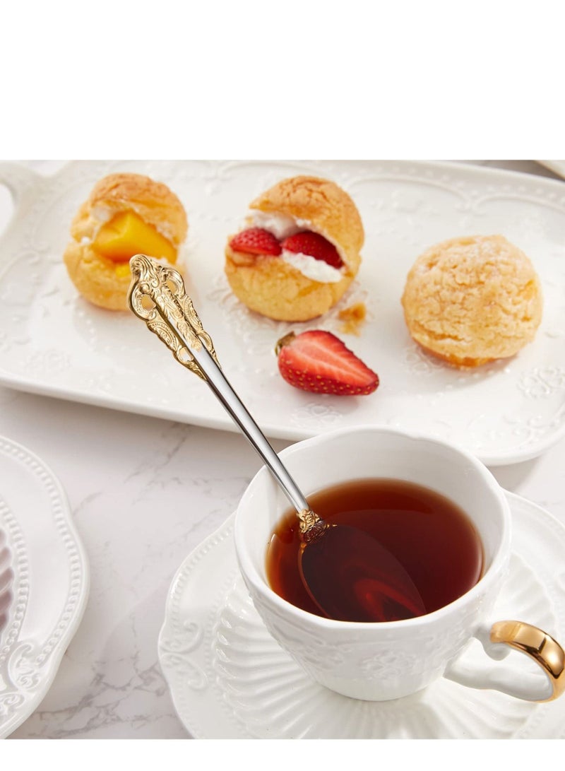 SYOSI Gorgeous 6.3" Small spoons, 18/10 Stainless Steel, Luxury Teaspoons, Stirring, Mixing, Sugar, Cake, Dessert Spoons, Dishwasher Safe, Fine Mirror Polished(4PCS Gold Accent) - Image 5
