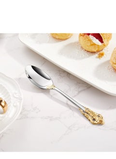 SYOSI SYOSI Gorgeous 6.3" Small spoons, 18/10 Stainless Steel, Luxury Teaspoons, Stirring, Mixing, Sugar, Cake, Dessert Spoons, Dishwasher Safe, Fine Mirror Polished(4PCS Gold Accent)  - Image 3