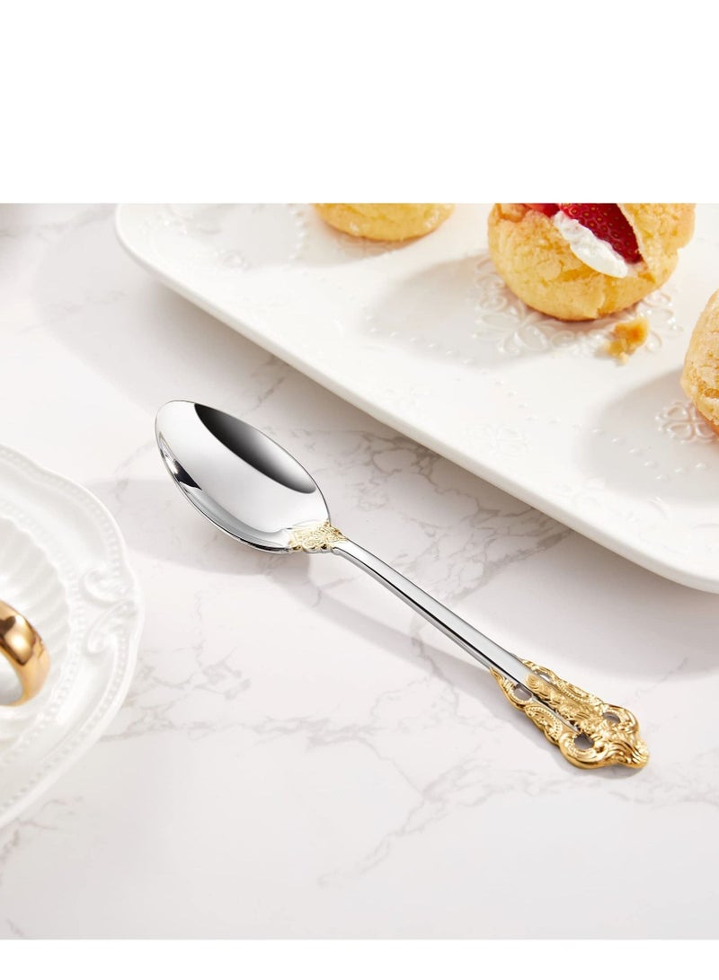 SYOSI Gorgeous 6.3" Small spoons, 18/10 Stainless Steel, Luxury Teaspoons, Stirring, Mixing, Sugar, Cake, Dessert Spoons, Dishwasher Safe, Fine Mirror Polished(4PCS Gold Accent) - Image 3