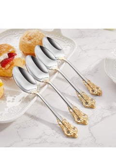 SYOSI SYOSI Gorgeous 6.3" Small spoons, 18/10 Stainless Steel, Luxury Teaspoons, Stirring, Mixing, Sugar, Cake, Dessert Spoons, Dishwasher Safe, Fine Mirror Polished(4PCS Gold Accent)  - Image 4