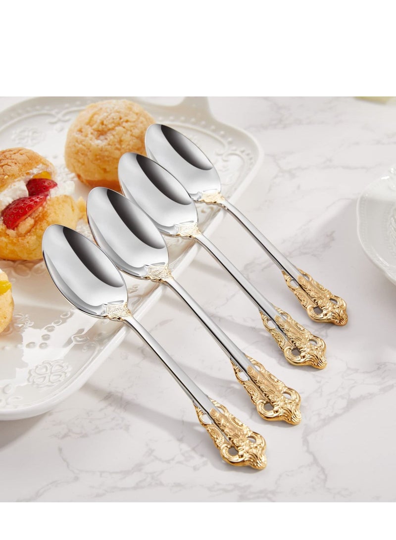 SYOSI Gorgeous 6.3" Small spoons, 18/10 Stainless Steel, Luxury Teaspoons, Stirring, Mixing, Sugar, Cake, Dessert Spoons, Dishwasher Safe, Fine Mirror Polished(4PCS Gold Accent) - Image 4