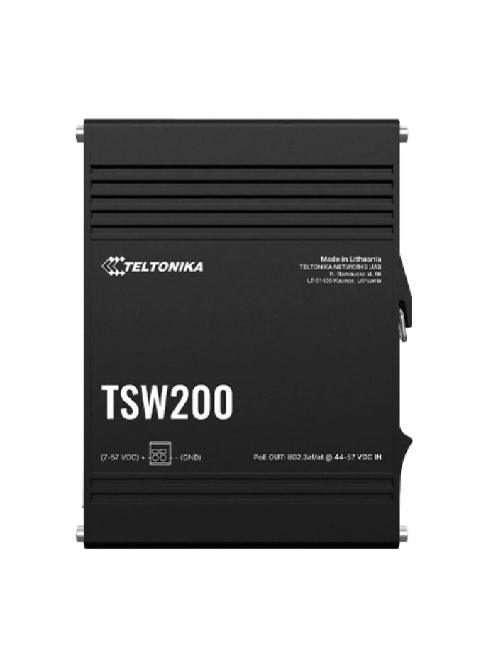 TELTONIKA - Teltonika TSW200 is an industrial unmanaged Ethernet switch designed for robust and reliable networking in demanding environments. - Image 1