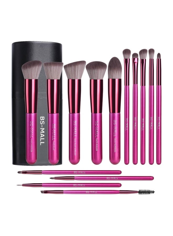 BS Mall BS-MALL Makeup Brushes 14 pcs Makeup Tools Kit Premium Synthetic Powder Foundation Contour Concealers Lip Brushes with Makeup Sponge & Eyeshadow Applicator Kit - Hot Pink - Image 1