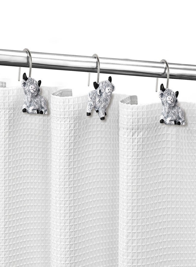 Sunlit Highland Cow Shower Curtain Hooks, Western Home Decorative Shower Curtain Rings, Hand-Painted Resin, Farmhouse Rustic Shower Curtain Hanger Hooks, Set of 12, White and Gray - Image 4