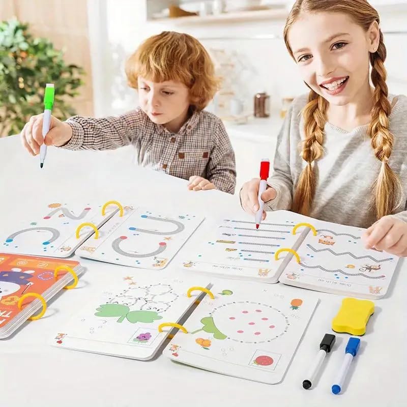 AMENDAS 64 Pages Magical Tracing Workbook Set, Hand Writing Pen Control Training Book for Learning to Write The Alphabets & Numbers, Preschool Educational Reusable Learning Book for Kids - Image 3