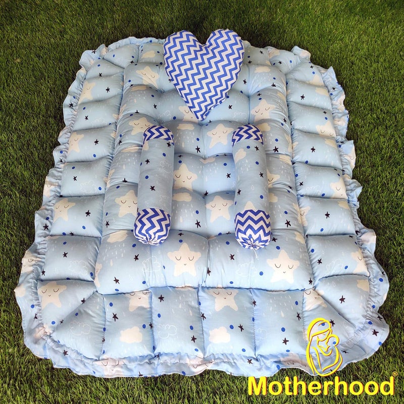 MOTHERHOOD MOTHERHOOD Rectangle Baby Tub Bed and 3 pc Pillow Luxury Baby Mattress Bed Sleeper Bedding Set Safe Cotton Fabric with RFilled UltraSoft Comfortable for Newborn to Toddlers Sky - Image 4