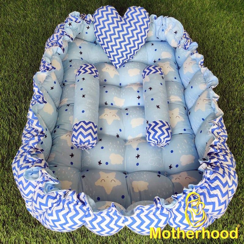 MOTHERHOOD MOTHERHOOD Rectangle Baby Tub Bed and 3 pc Pillow Luxury Baby Mattress Bed Sleeper Bedding Set Safe Cotton Fabric with RFilled UltraSoft Comfortable for Newborn to Toddlers Sky - Image 2