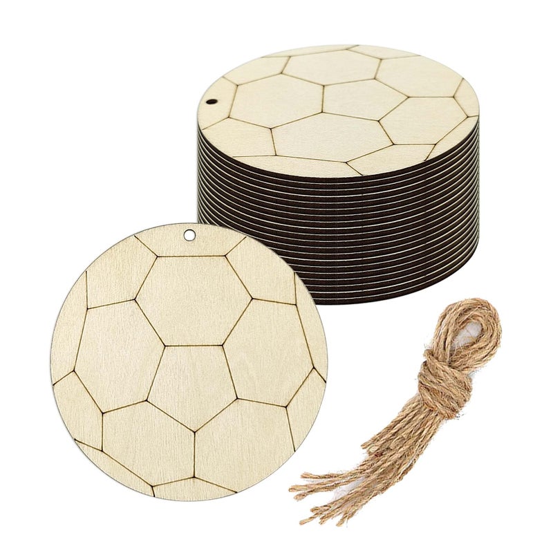 Creaides Wooden Soccer Cutouts Crafts Soccer Shaped Wood Hanging Ornaments Wood Tags with Twines for DIY Project Sport Themed Party Decoration 394x394 in 20 Pcs