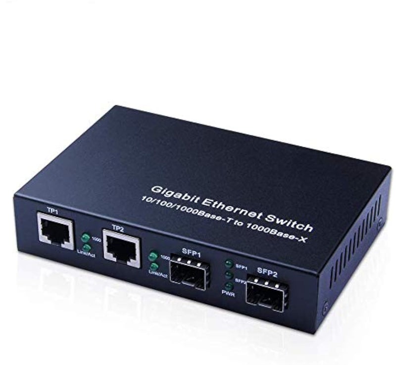 ipolex Gigabit SFP to RJ45 Fiber to Ethernet Media Converter, Dual 10/100/1000Mbps RJ45 Ports to 1000Base-SX/LX/EX SFP Slots, Support Gigabit SFP Modules, Without Transceiver - Image 1