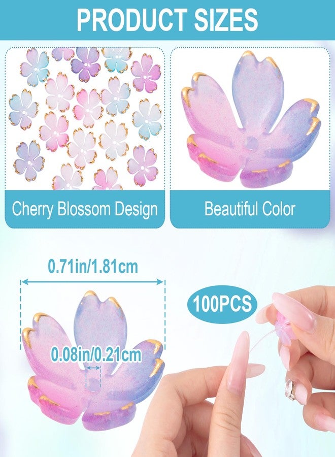 CustomyLife 100pcs Cherry Blossom Beads, 5-Petal Purple Gradient Acrylic Flower Beads, Mini Spacer Hair Accessories Halloween Christmas for Bracelets Earring Jewelry Making - Image 2