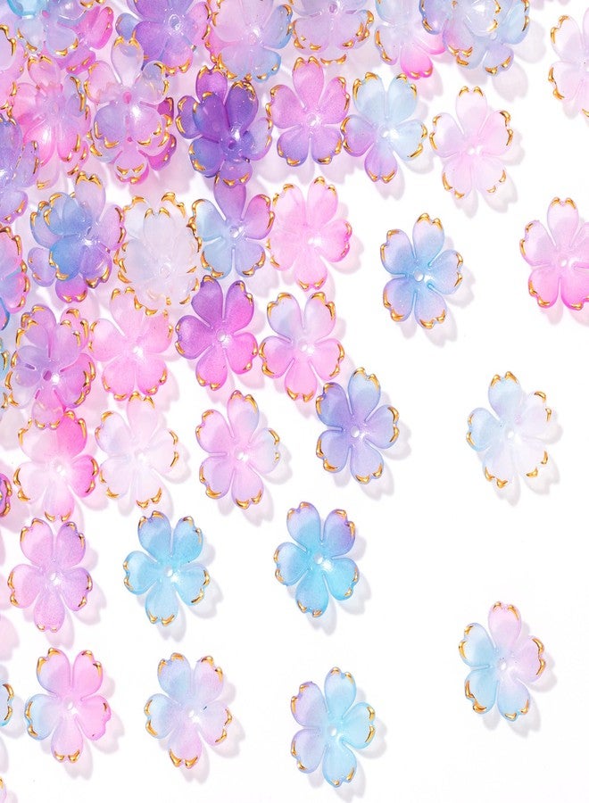 CustomyLife 100pcs Cherry Blossom Beads, 5-Petal Purple Gradient Acrylic Flower Beads, Mini Spacer Hair Accessories Halloween Christmas for Bracelets Earring Jewelry Making - Image 1