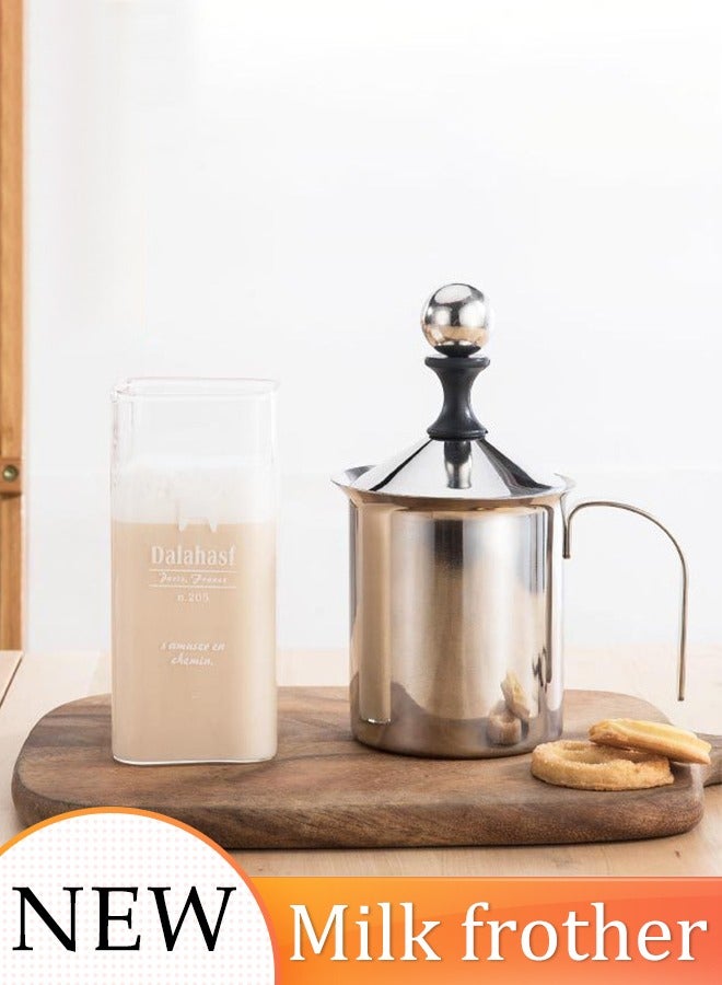400ml Milk Frother Handheld Stainless Steel Double-Layer Milk Frother DIY Fancy Coffee Cream Coffee Fine Mesh Foamer Handheld Milk Creamer Kitchen Tool for Coffee, Cappuccino - Image 1
