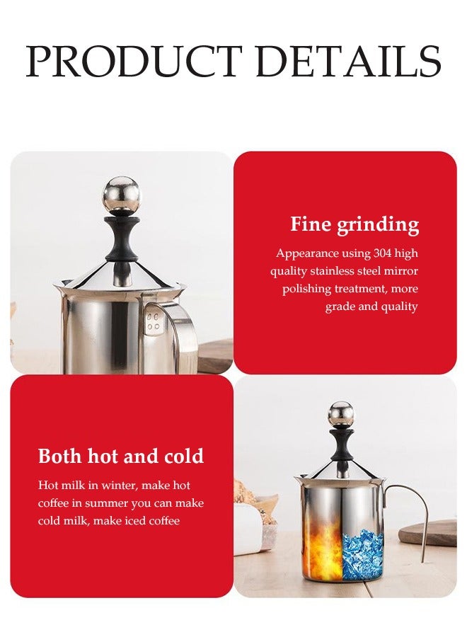 400ml Milk Frother Handheld Stainless Steel Double-Layer Milk Frother DIY Fancy Coffee Cream Coffee Fine Mesh Foamer Handheld Milk Creamer Kitchen Tool for Coffee, Cappuccino - Image 2