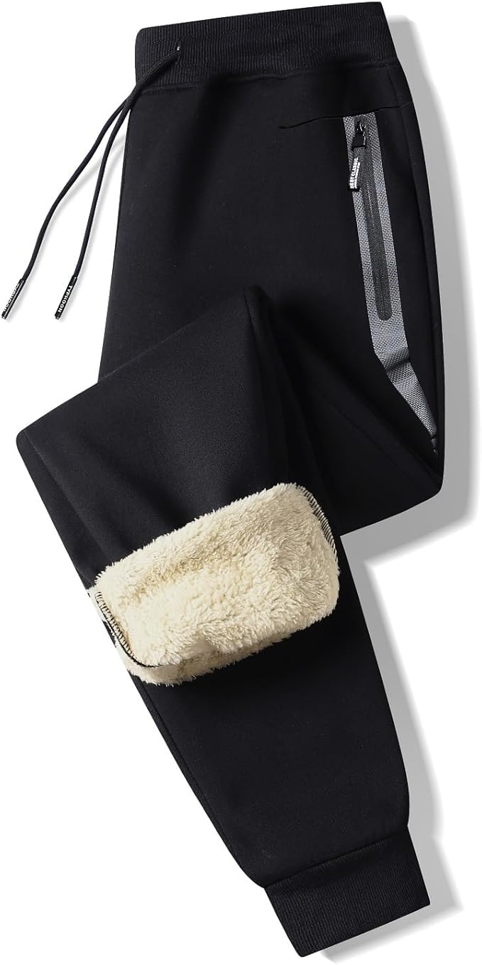 Tansozer Mens Sweatpants Sherpa Fleece Lined Pants Winter Thermal Warm Thick Athletic Joggers Workout Running Track Sports Jogger Pants with Zipper Pockets Black L - Image 1