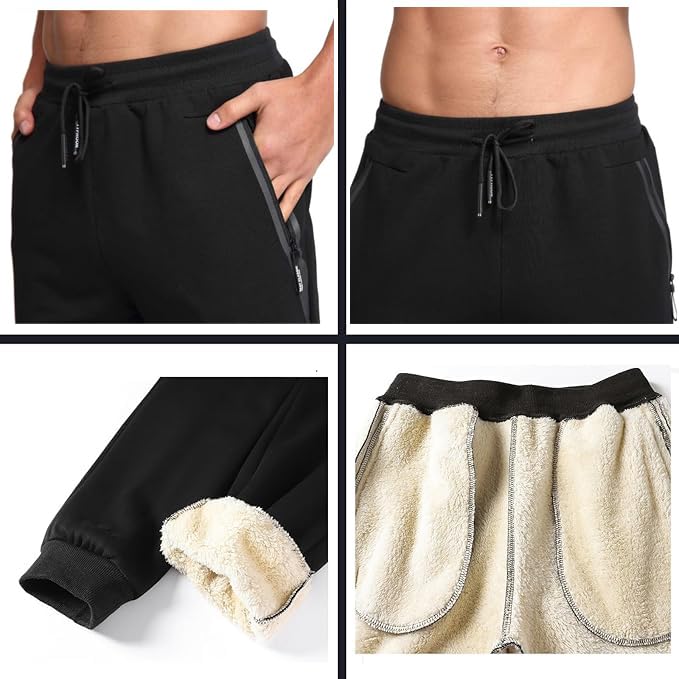 Tansozer Mens Sweatpants Sherpa Fleece Lined Pants Winter Thermal Warm Thick Athletic Joggers Workout Running Track Sports Jogger Pants with Zipper Pockets Black L - Image 2