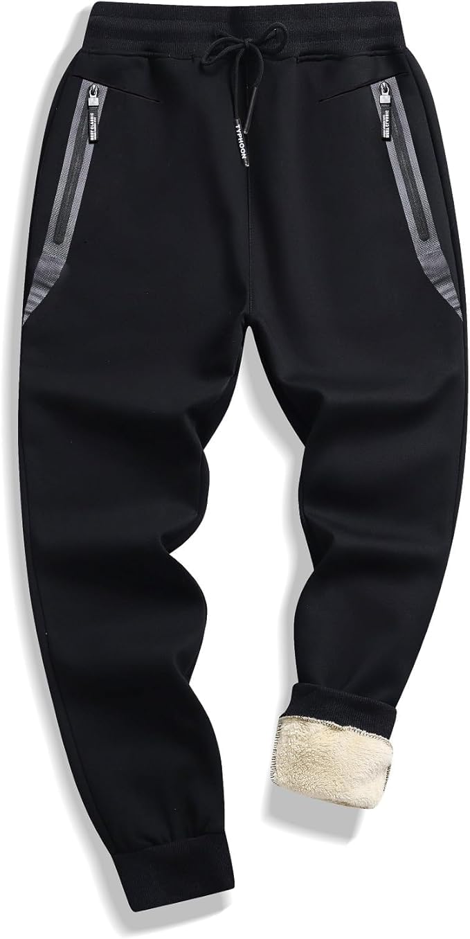 Tansozer Mens Sweatpants Sherpa Fleece Lined Pants Winter Thermal Warm Thick Athletic Joggers Workout Running Track Sports Jogger Pants with Zipper Pockets Black L - Image 3