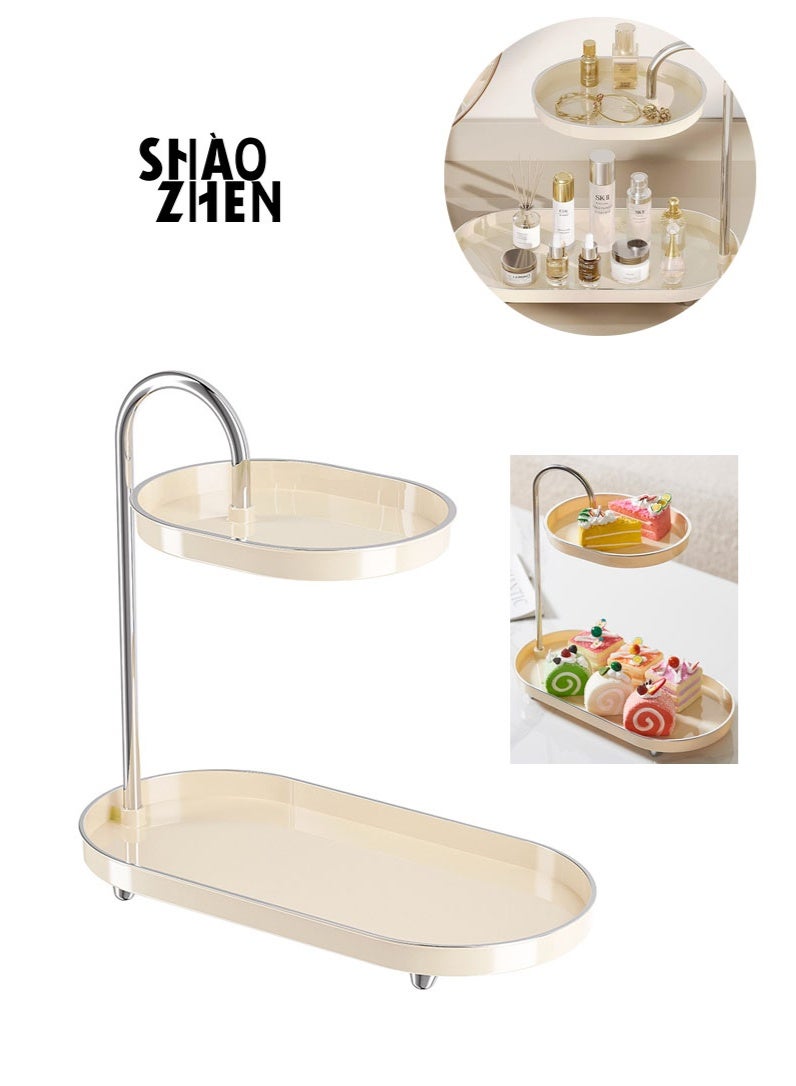 SHAOZHEN Bathroom Countertop Vanity Tray 2 Tiers Sink Trays Cosmetic Storage Organizer for Dresser Soap Dispenser Sponge Holder Standing Perfume Tray for Bedroom Decor (White) - Image 1