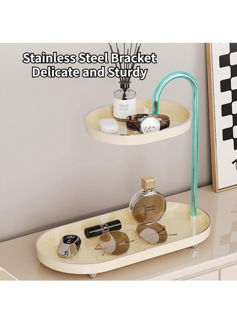 SHAOZHEN Bathroom Countertop Vanity Tray 2 Tiers Sink Trays Cosmetic Storage Organizer for Dresser Soap Dispenser Sponge Holder Standing Perfume Tray for Bedroom Decor (White) - Image 5