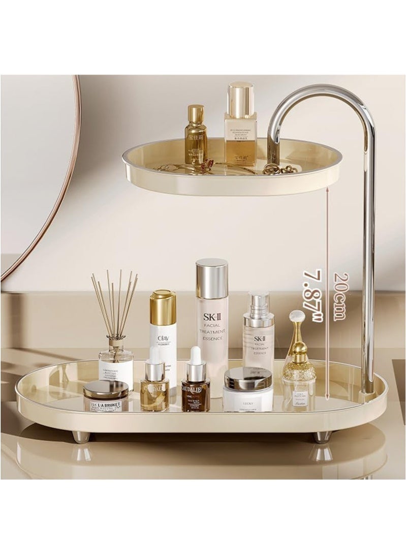 SHAOZHEN Bathroom Countertop Vanity Tray 2 Tiers Sink Trays Cosmetic Storage Organizer for Dresser Soap Dispenser Sponge Holder Standing Perfume Tray for Bedroom Decor (White) - Image 3
