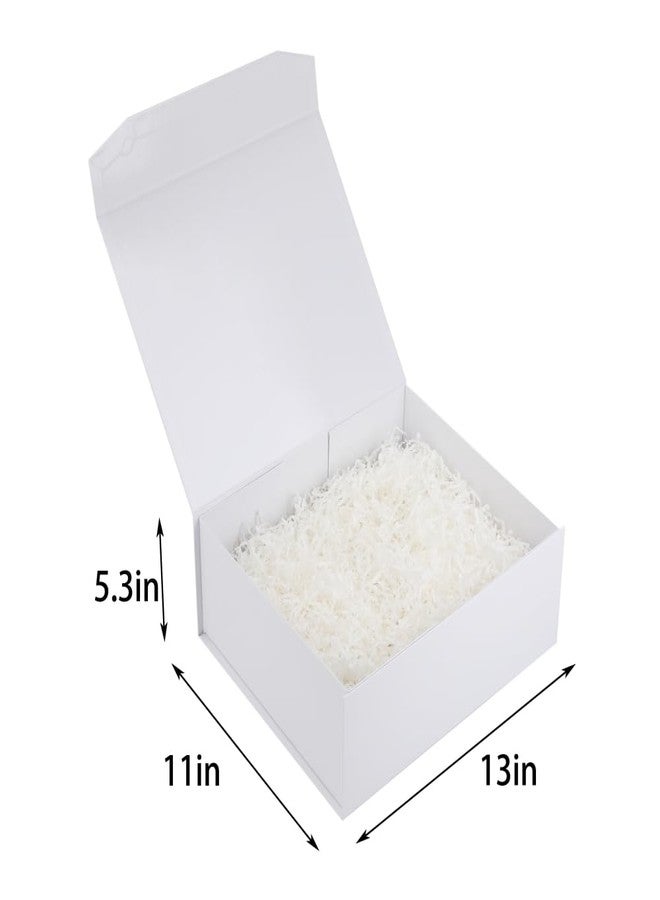 PACKGILO 1 Pcs White Gift Box Large 13x11x5.3 Inch Large Gift Box with Crinkle Paper Magnetic White Box with Shredded Paper Luxury Gift Boxes with Lids for Presents - Image 3