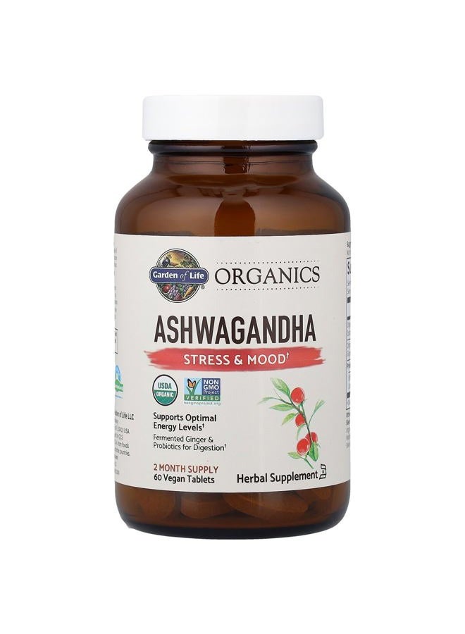 Garden of Life Organic Ashwagandha Supplement with Probiotics & Ginger - Stress, Mood & Energy Support, Vegan, Gluten Free, Non GMO, 2 Month Supply, 60 Tablets - Image 4