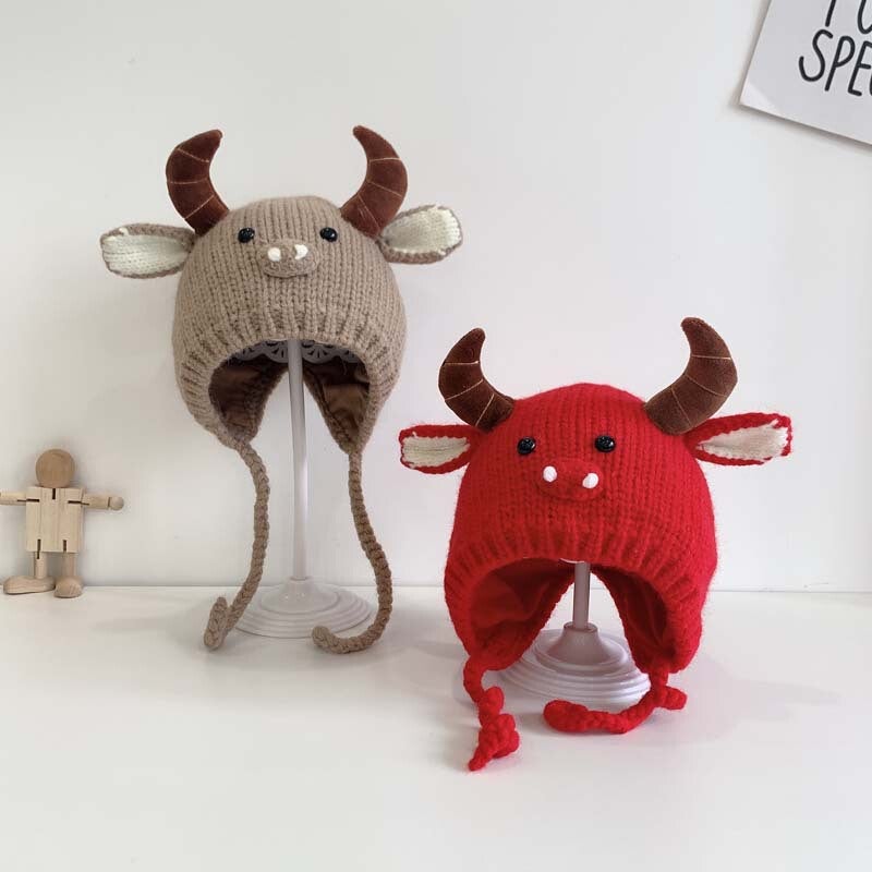 Baby Winter Hat Kids Cute Horn Knitted Warm Korean Style Hat - Image 4