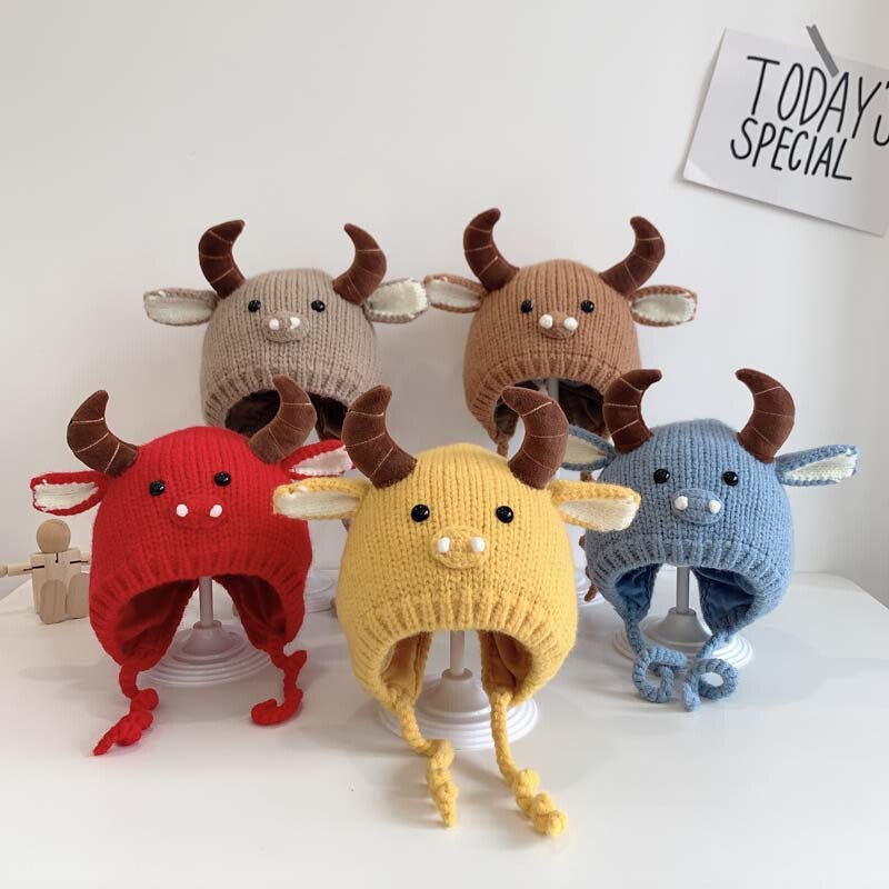 Baby Winter Hat Kids Cute Horn Knitted Warm Korean Style Hat - Image 2