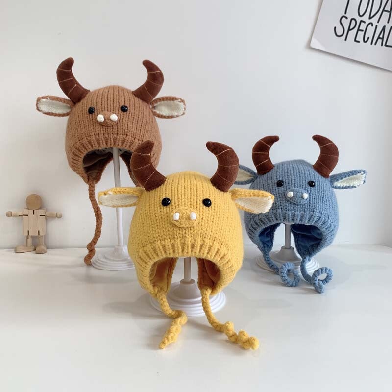 Baby Winter Hat Kids Cute Horn Knitted Warm Korean Style Hat - Image 3