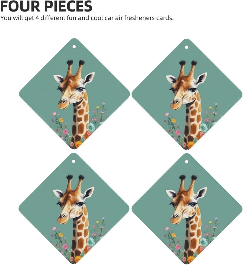 Giraffe with flowers Car Air Fresheners Cards Set of 4 Pieces,Long-Lasting Car Aromatherapy Tablets Hanging Scented Cards for Wardrobe Bathroom Rearview Mirror Hanging Ornament - Image 3