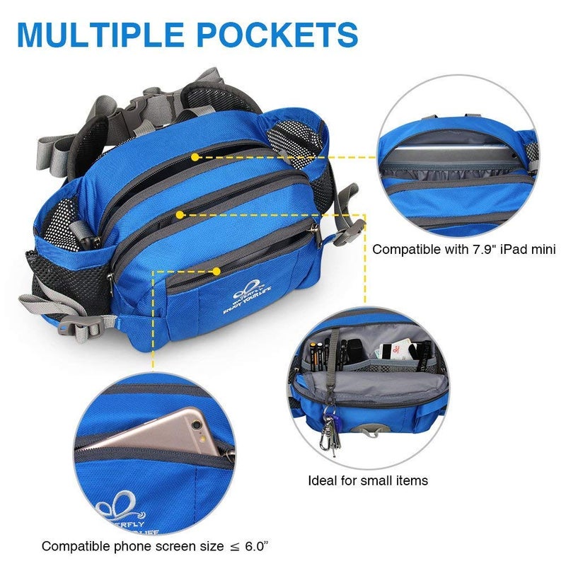 WATERFLY Fanny Pack Waist Bag: Fannie Pack 2 Water Bottle Holders Lumbar Belt Hiking Walking Running Jogging Camping Large Woman Man (Bottle Not Included) - Image 2