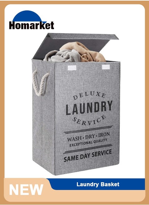 Laundry Basket with Lid, Upgrade Sturdy 85L Large Laundry Hamper - Waterproof Stylish Foldable Laundry Baskets for Storage Clothes Toys(Light Grey)