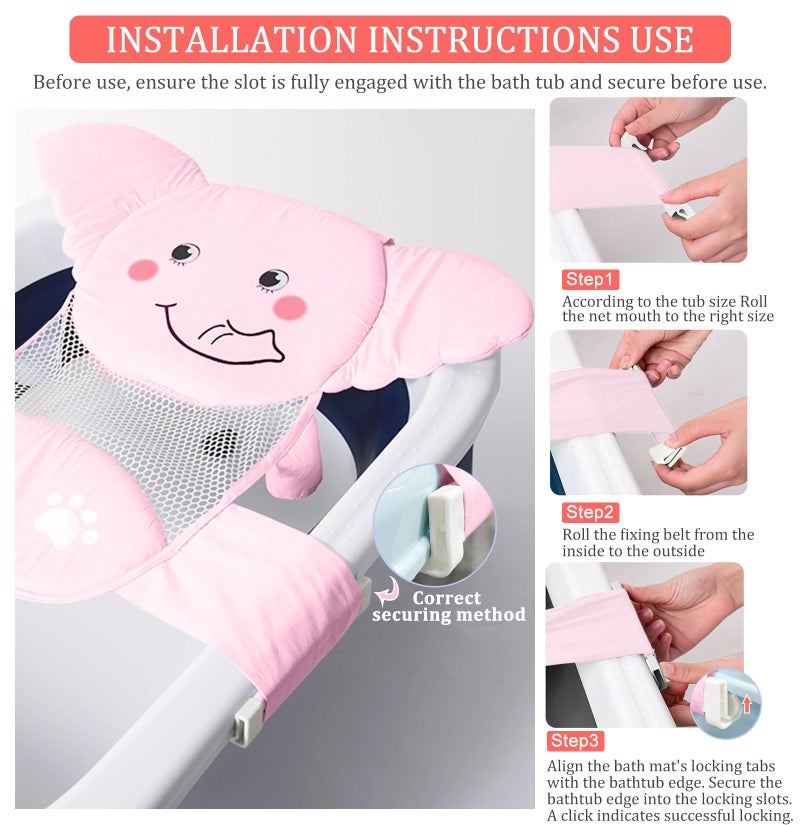 AIR&TREE Baby Bath Seat Support Net, Quick Drying, Adjustable, Comfortable, Non-Slip, Infant Bathtub Sling Shower Mesh for a Tub, with Safety Support Corners (Pink) - Image 4