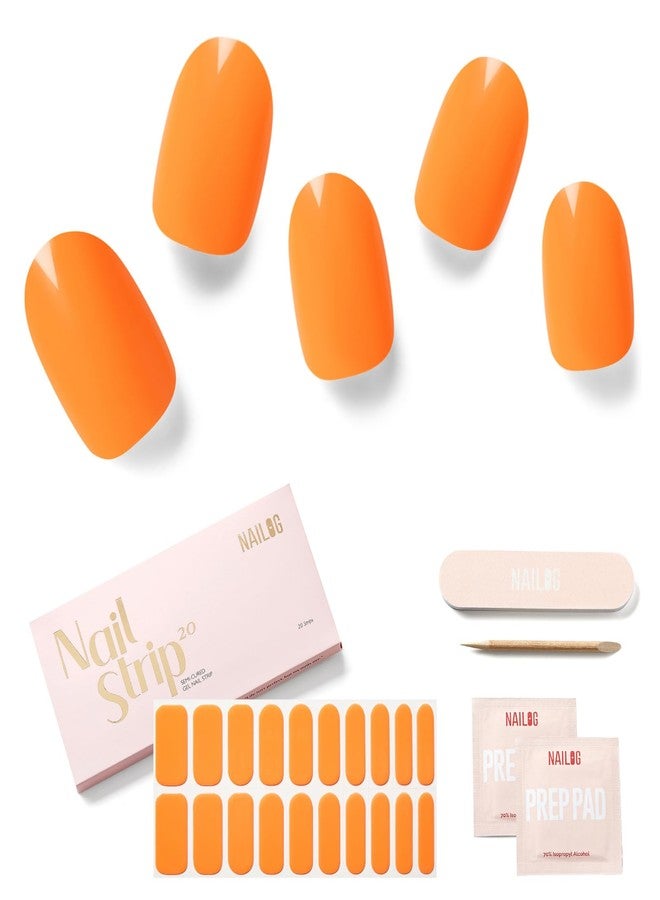 NAILOG Semi Cured Gel Strips - 20 Pcs Stickers | Buy 2 Get 1 UV Lamp | Extra Long Wraps With Glossy Gel Finishing | Orange Bomb - Image 1
