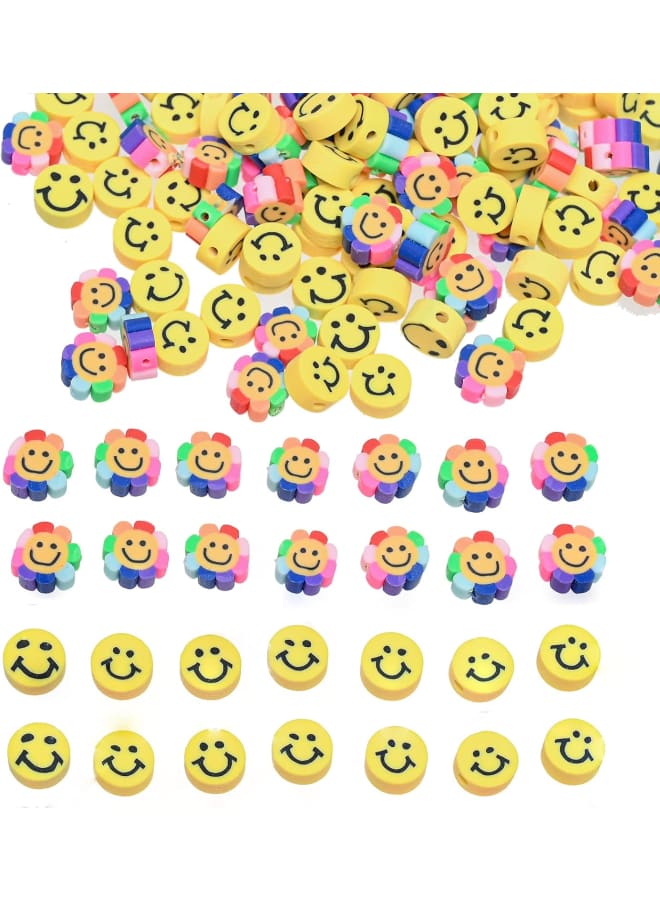 100pcs Mix Heart Star Flower Smiley Face Beads Loose Spacer Candy Ice Cream Sunflower Christmas Polymer Clay Bead for Jewelry Making Bracelet Necklace Earring Women Girls DIY Craft Supplies - Image 1